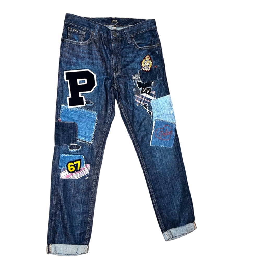 Polo Ralph Lauren Astor Slim Boyfriend Blue Denim Patched Cuffed Girls Size 12